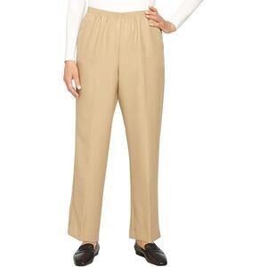 Alfred Dunner Classics Womens Straight Mid Rise Pull-On Pant Tan Plus Size 18P